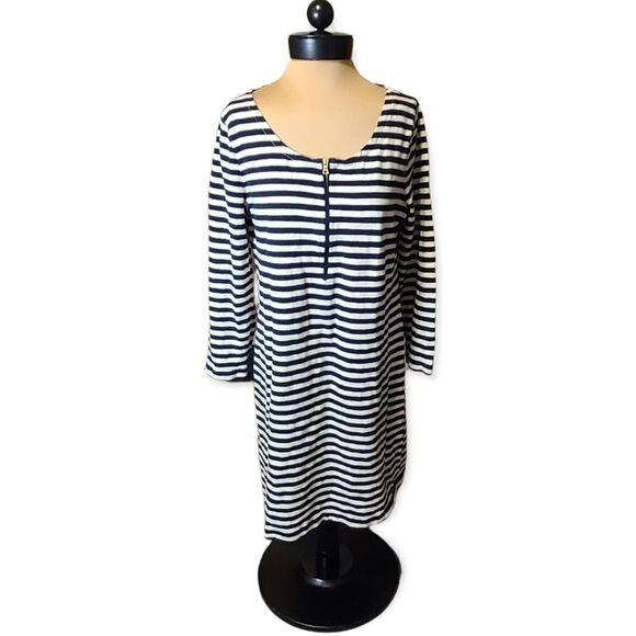 J. Crew Black White Striped Casual Dress Size Large - Picture 3 of 7